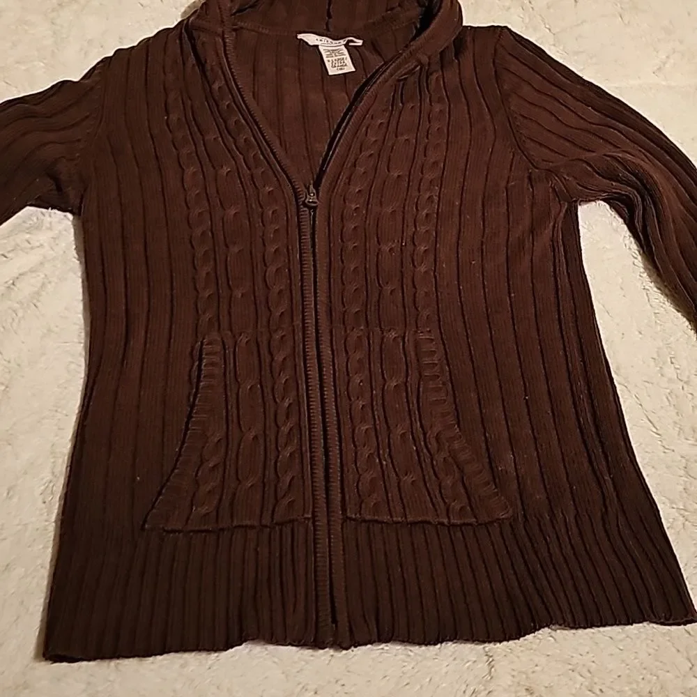 ARIZONA Brown Hooded Zipper Sweater with Pockets. Girls 14/16